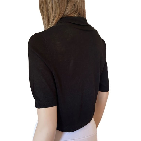 Talbots 100% Silk Shrug Cardigan Sweater Open Front Duster Short Sleeve Black - Picture 6 of 11